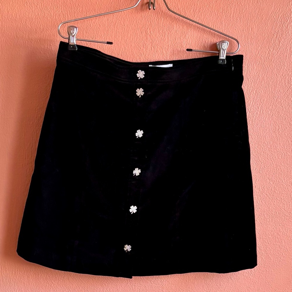 & Other Stories Black Mini Skirt with Floral Button Details